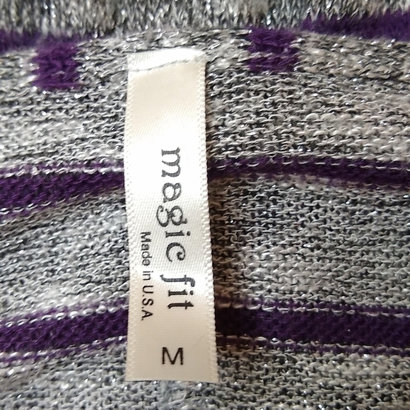 Magic Fit Top Womens Medium Purple Silver Striped Long Sleeve Stretch - Picture 9 of 10